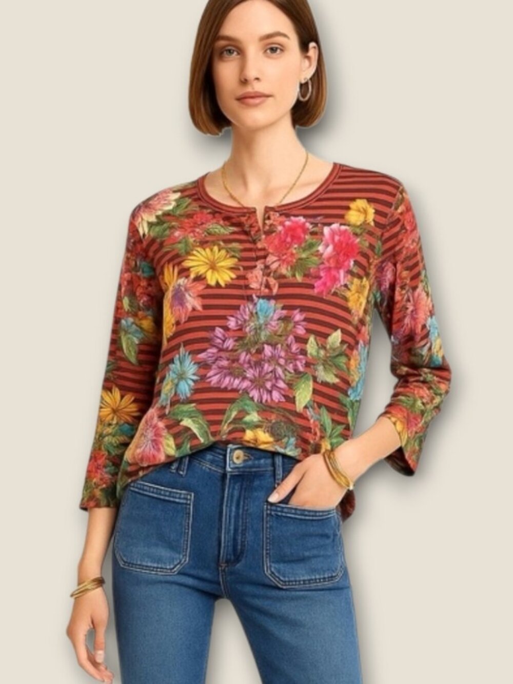 Johnny Was Flora Strip Tee